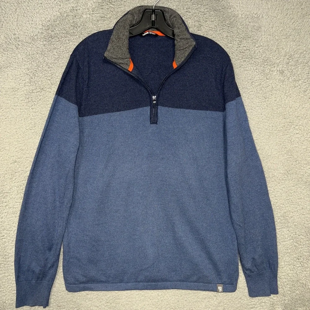 The North Face Mt. Tam Sweater Men's Sz L Blue Color Block Wool Blend‎ 1/4 Zip